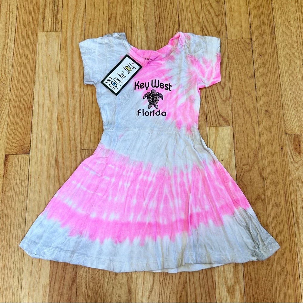 NWT Happy Kids Key West Florida Tie-Dye Dress - Pink/Grey Sz S